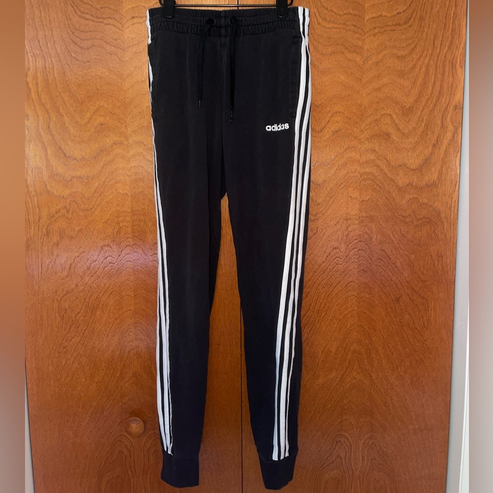 Adidas Black and White Sweatpants with Signature Stripes